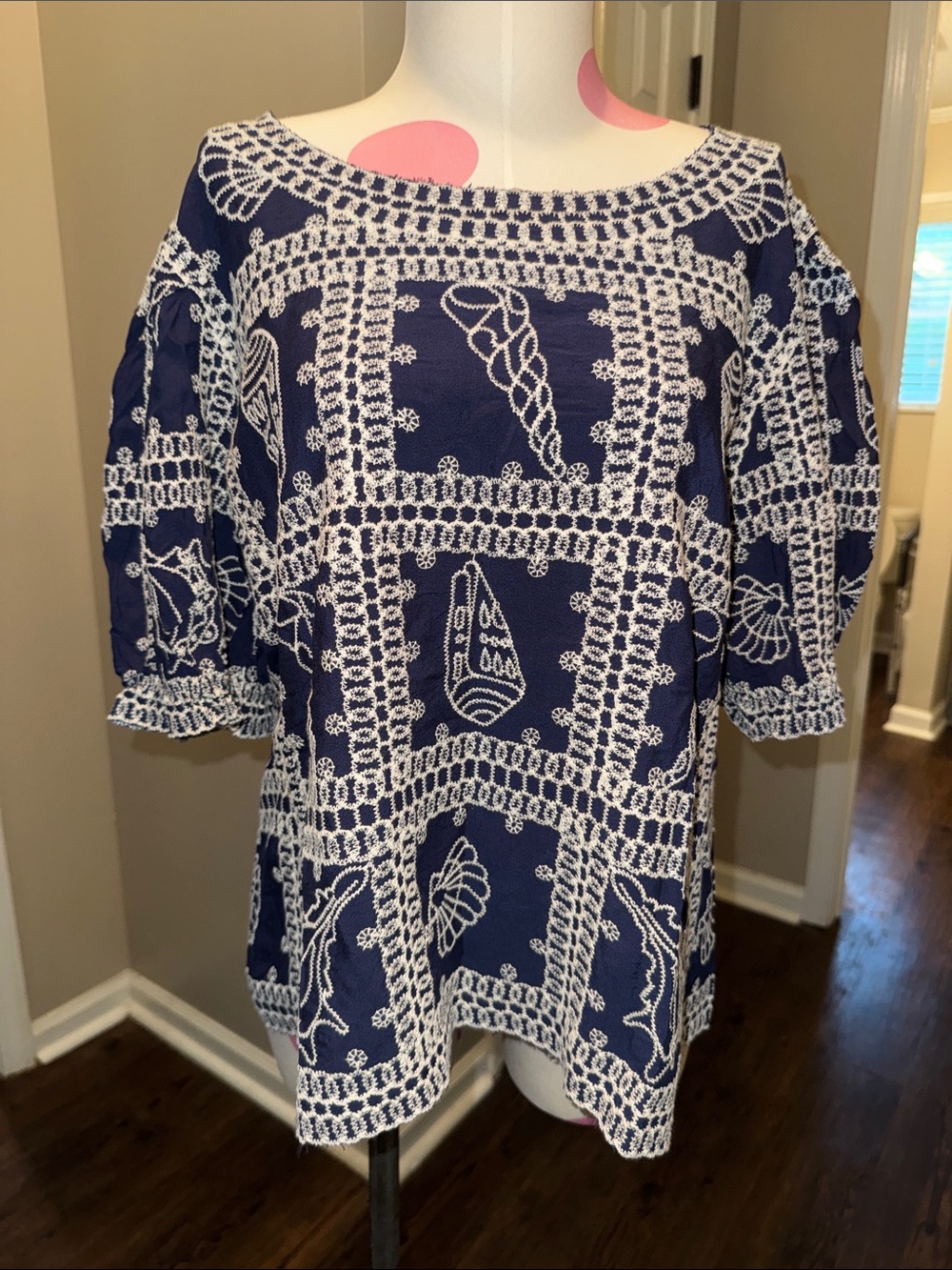 Solitaire Navy Blue Embroidered Tunic Top